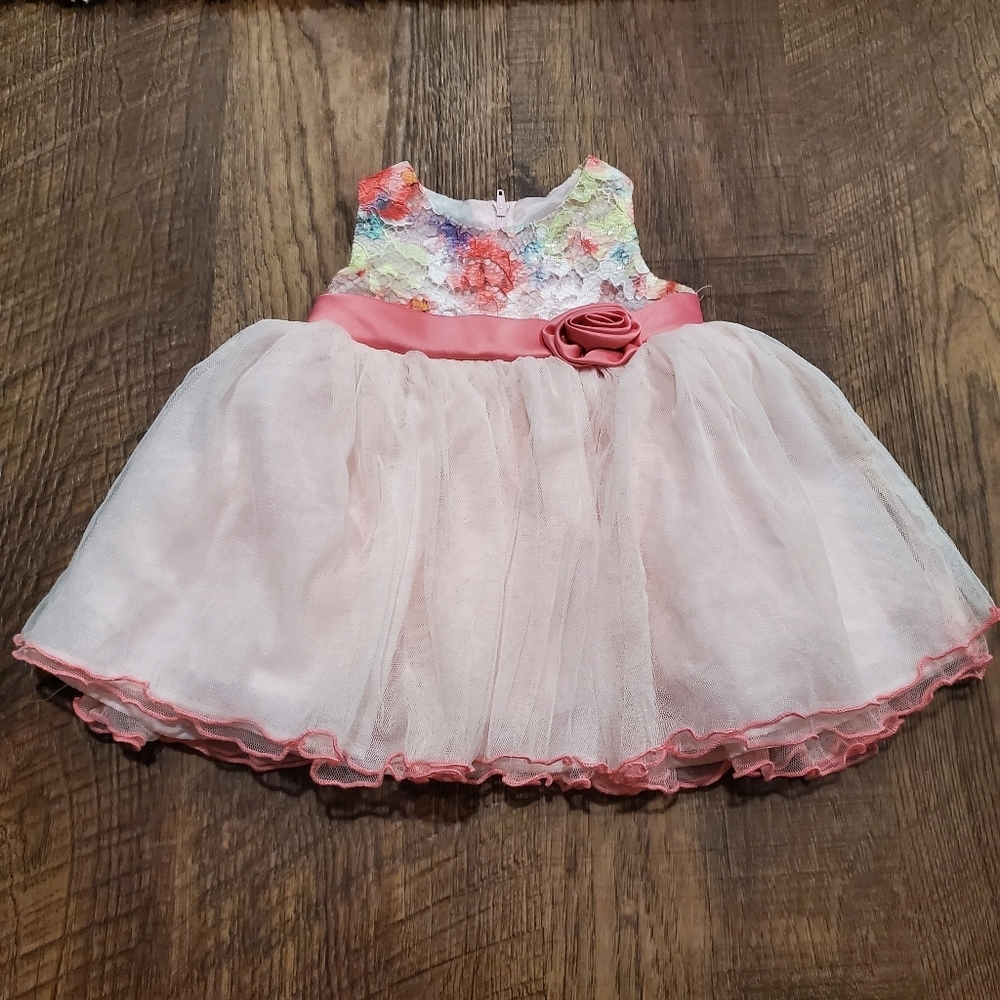 Bonnie Baby Girl Fancy Dress Pastel Pink Tulle Rainbow Floral Lace Rose Formal - Picture 1 of 9